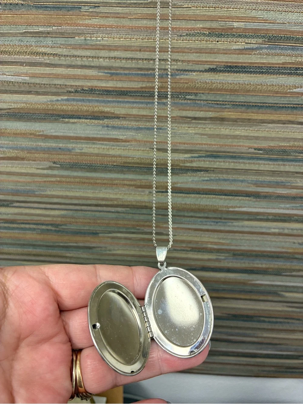 Antique Silver Cameo Locket Necklace - Silver 30”